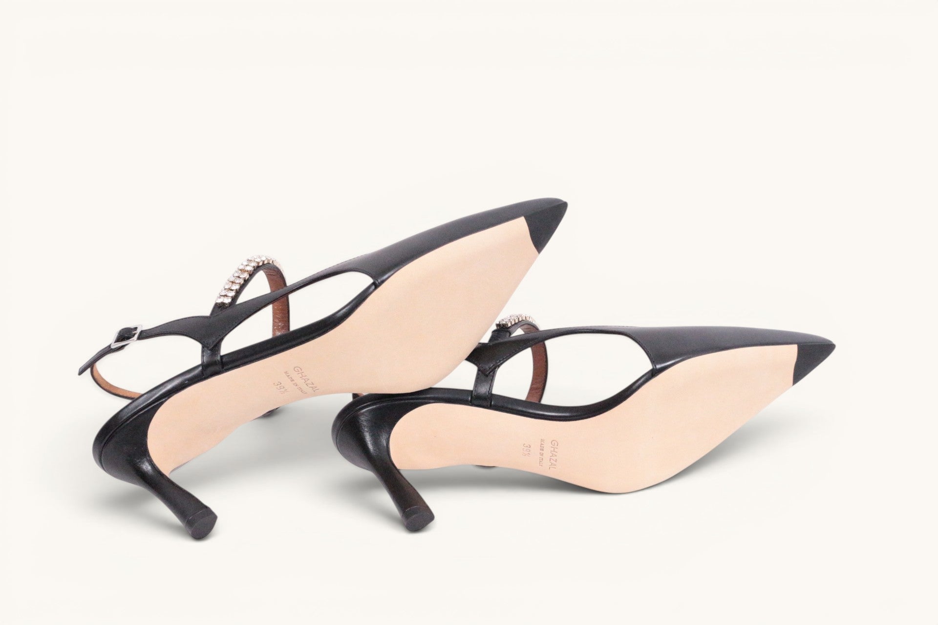 Escarpins Ghazal Paris "Lisa" slingback cuir noir et strass NEUFS - Taille 39.5 8