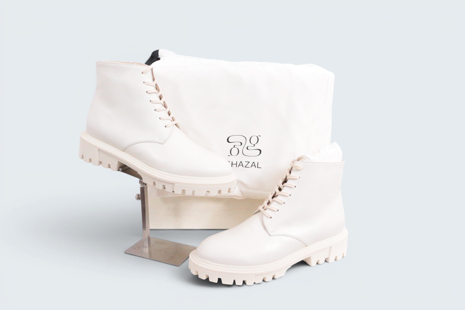 Bottines Ghazal Blanches Semelle Crantée Femme Style Ranger Chunky Neuves