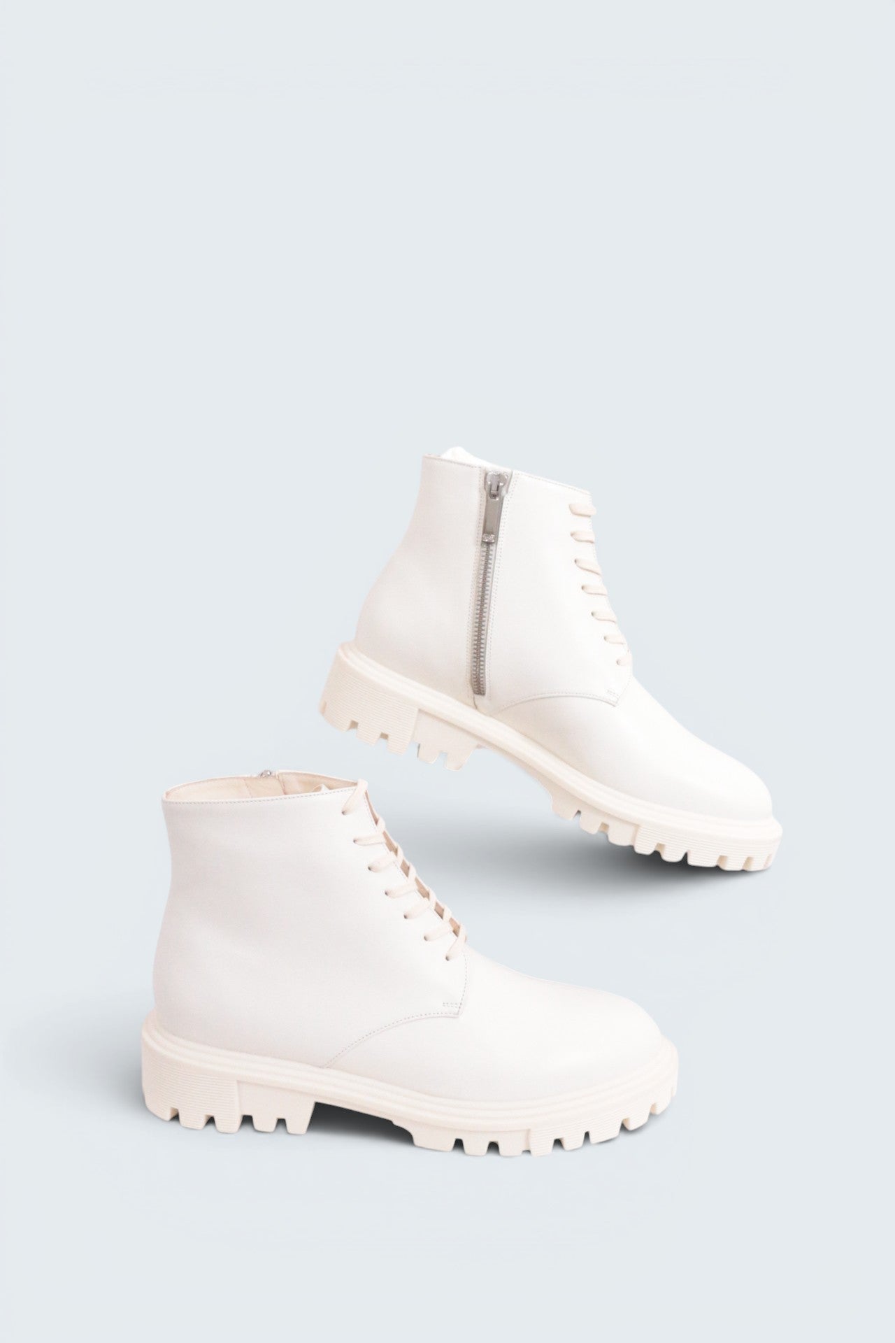 Bottines Ghazal Blanches Semelle Crantée Femme Style Ranger Chunky Neuves 3
