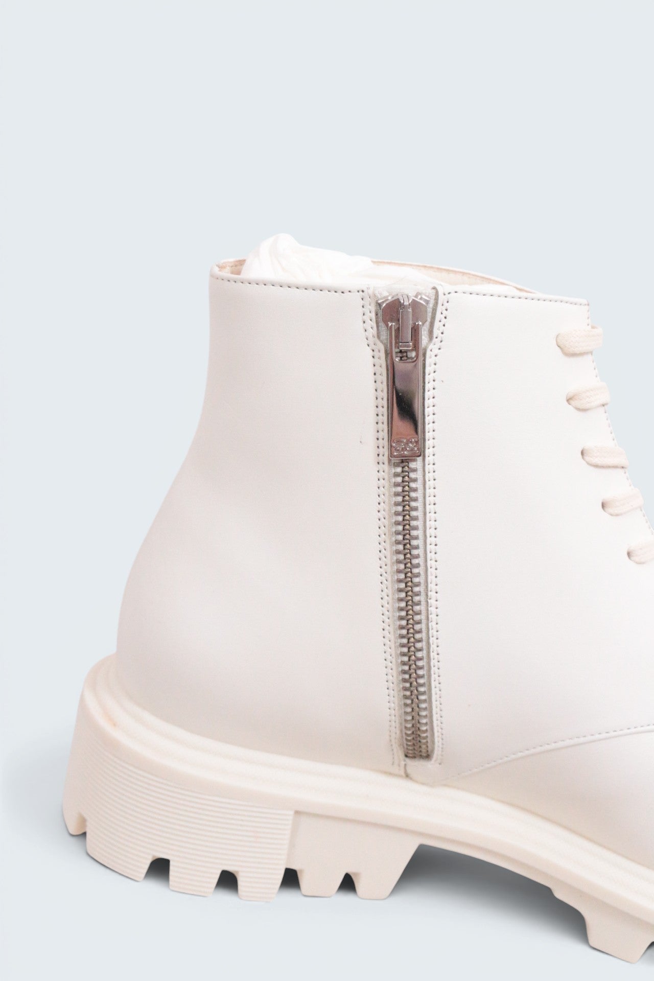 Bottines Ghazal Blanches Semelle Crantée Femme Style Ranger Chunky Neuves 5