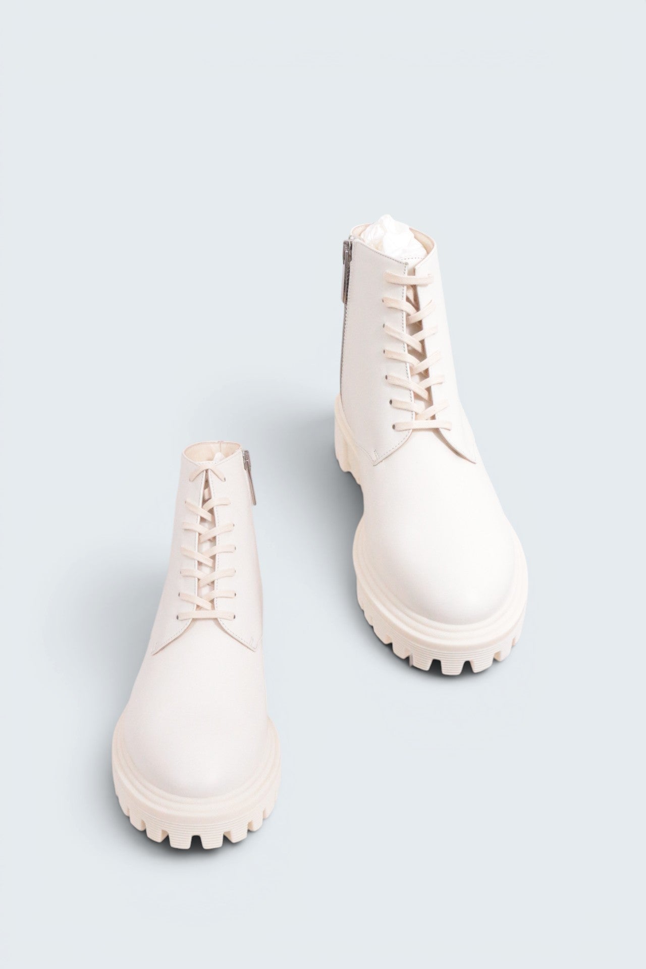 Bottines Ghazal Blanches Semelle Crantée Femme Style Ranger Chunky Neuves 6