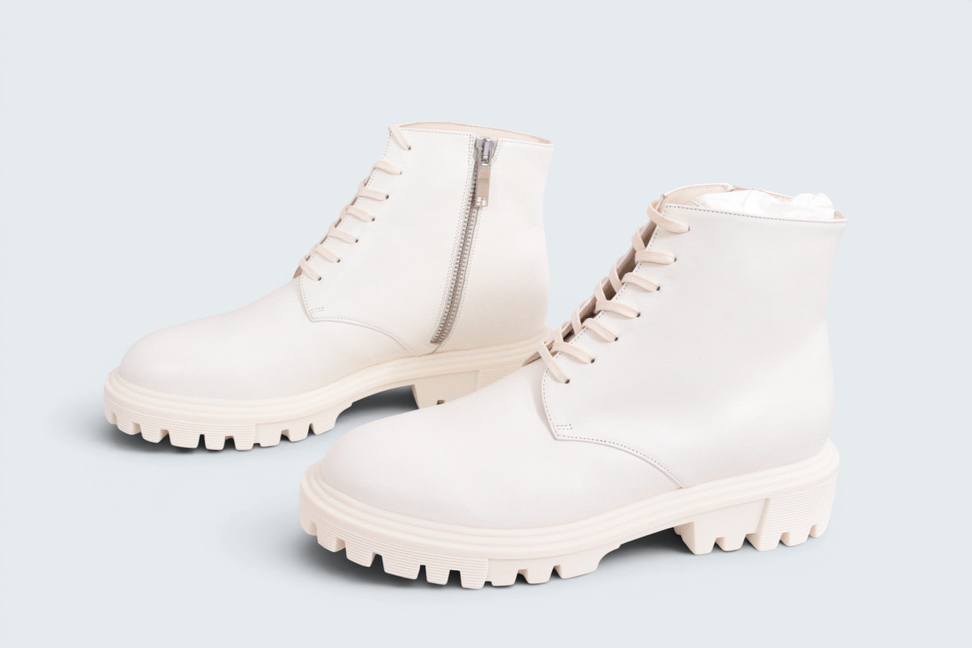 Bottines Ghazal Blanches Semelle Crantée Femme Style Ranger Chunky Neuves 7