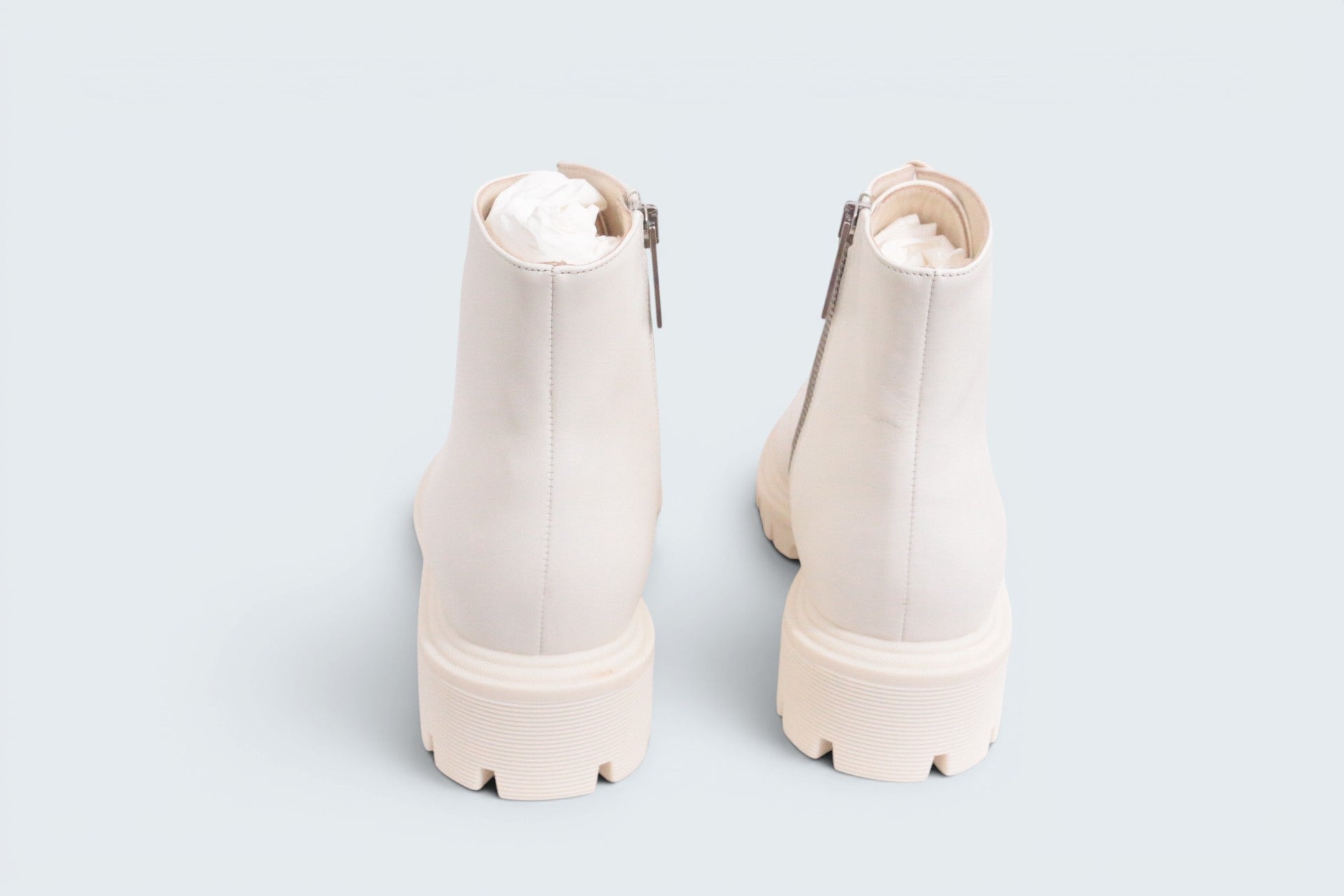 Bottines Ghazal Blanches Semelle Crantée Femme Style Ranger Chunky Neuves 8