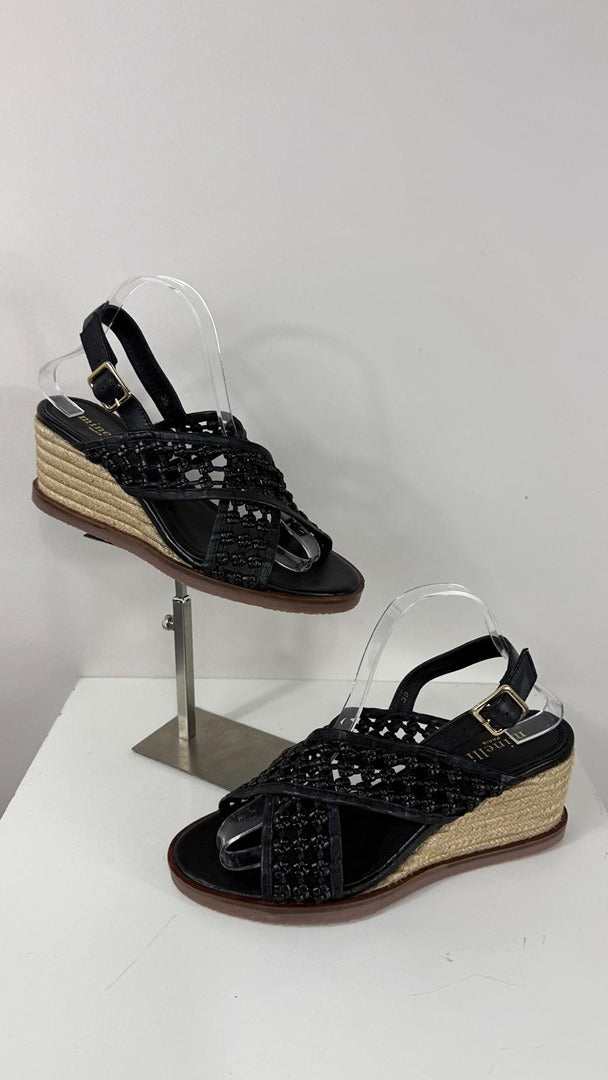 Sandales compensées Minelli cuir tressé noir 39 talon corde 6