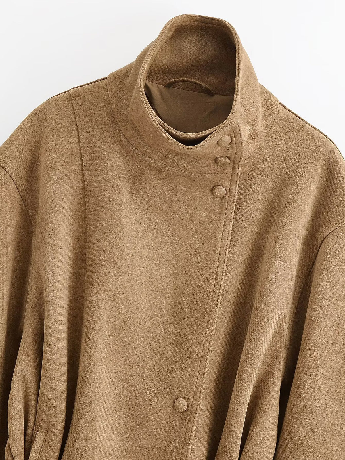 Veste courte effet daim col montant boutonnage simple poches femme – photo 10 – Frippin'Dealz