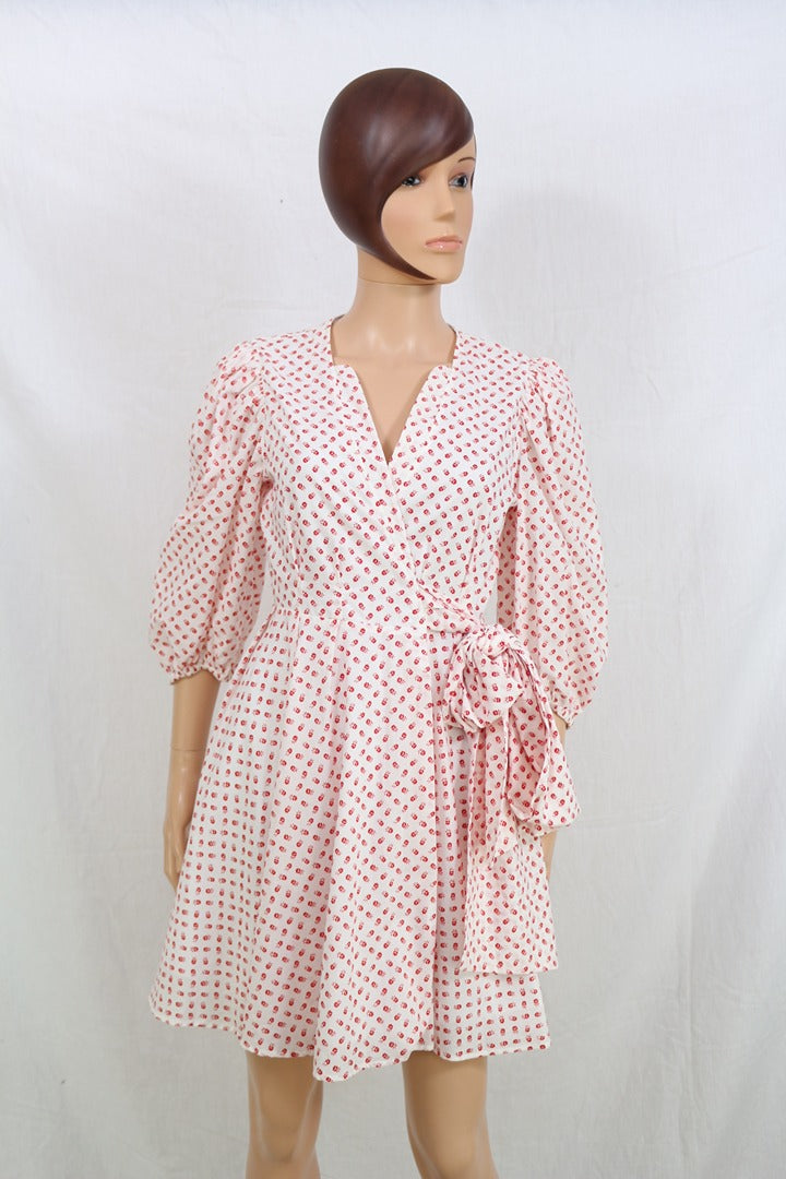 Robe Claudie Pierlot Refleurette blanc rouge coton 40 1