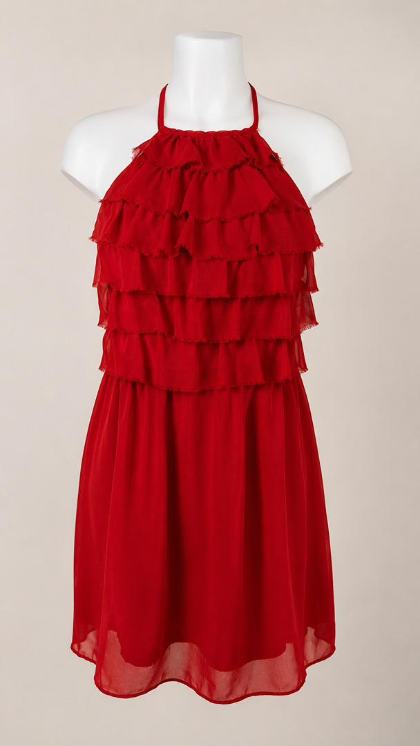 Robe Naf Naf 100% soie rouge volants dos croisé 38