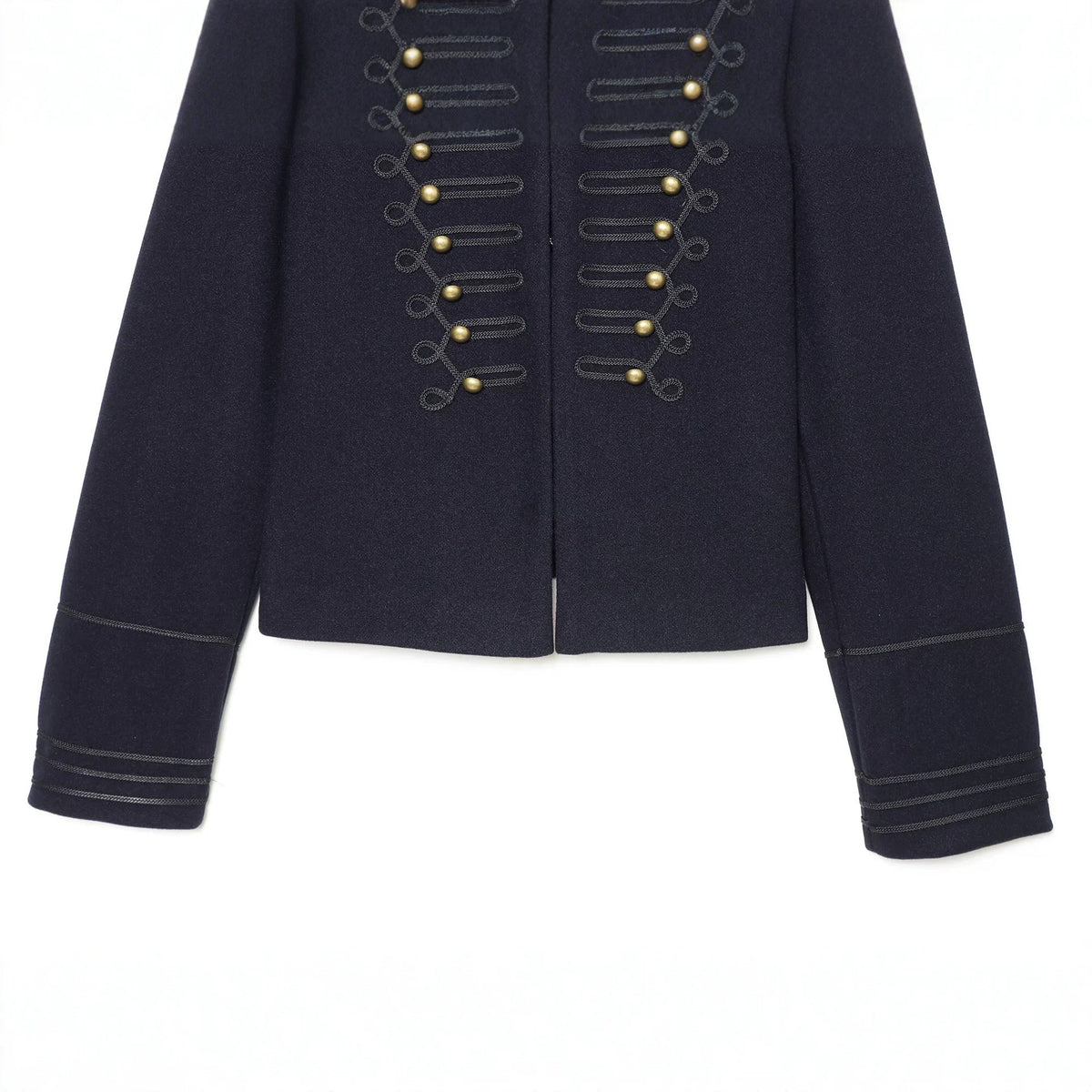 Veste courte à col montant, sangles et boucles décoratives, bleu marine 5