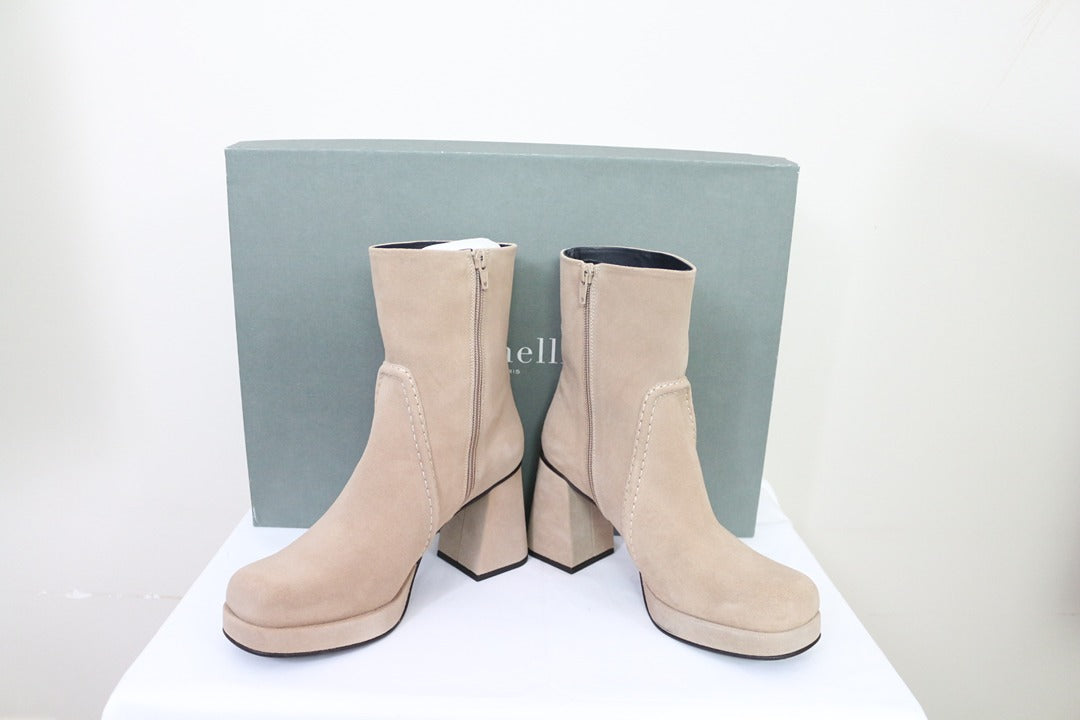 Bottines talons Minelli taupe velours 39 vintage 90s 7