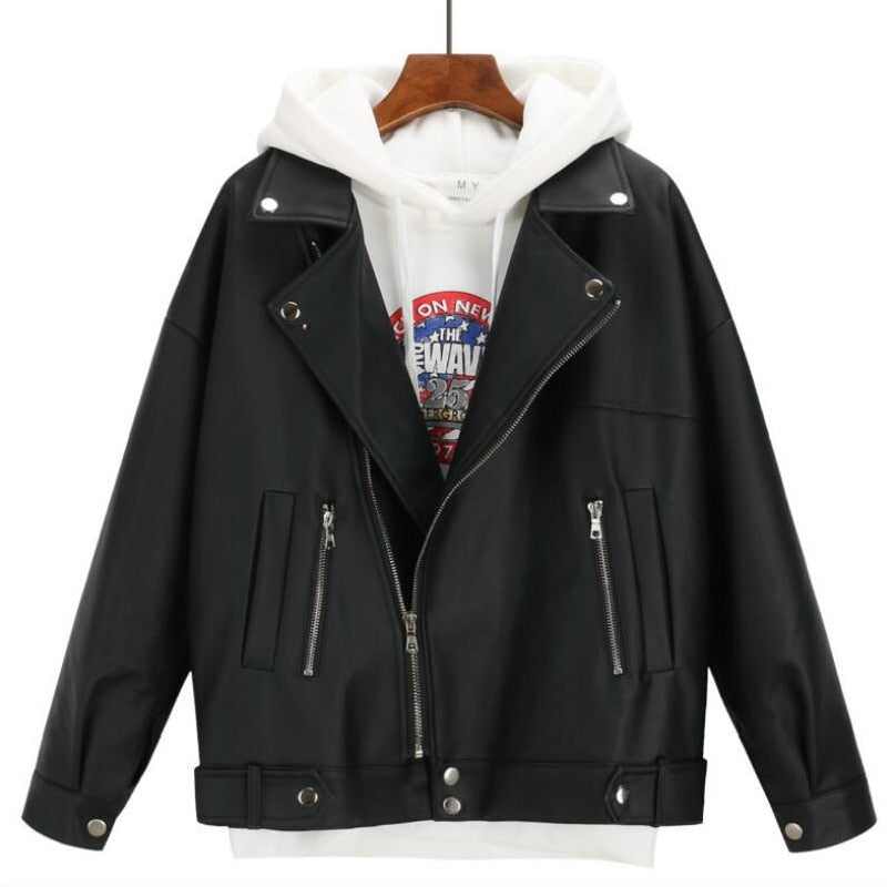 Veste simili cuir noir oversize style perfecto – photo 1 – Frippin'Dealz