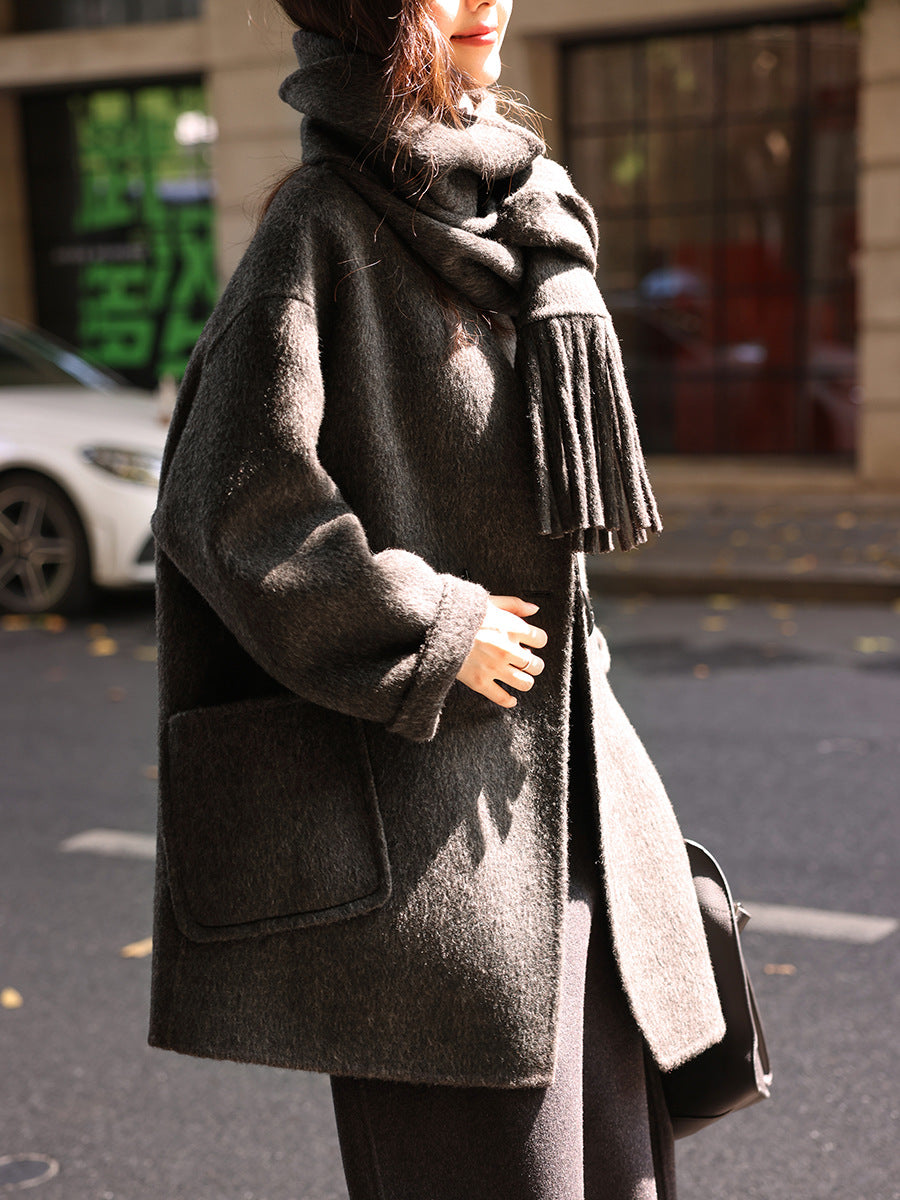 Manteau long laine col écharpe double boutonnage femme – photo 7 – Frippin'Dealz