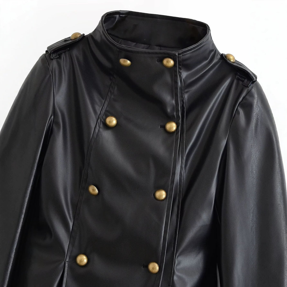 Veste cintrée en simili cuir noir à col montant, fermeture zippée 4