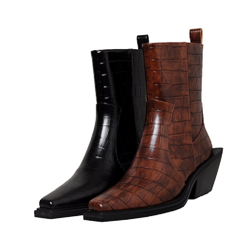 Bottines cuir talon épais bout carré zip latéral rétro femme – photo 37 – Frippin'Dealz