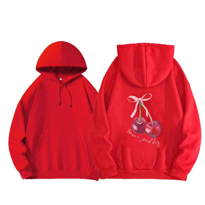 Sweat à capuche unisexe ample imprimé cerises 10