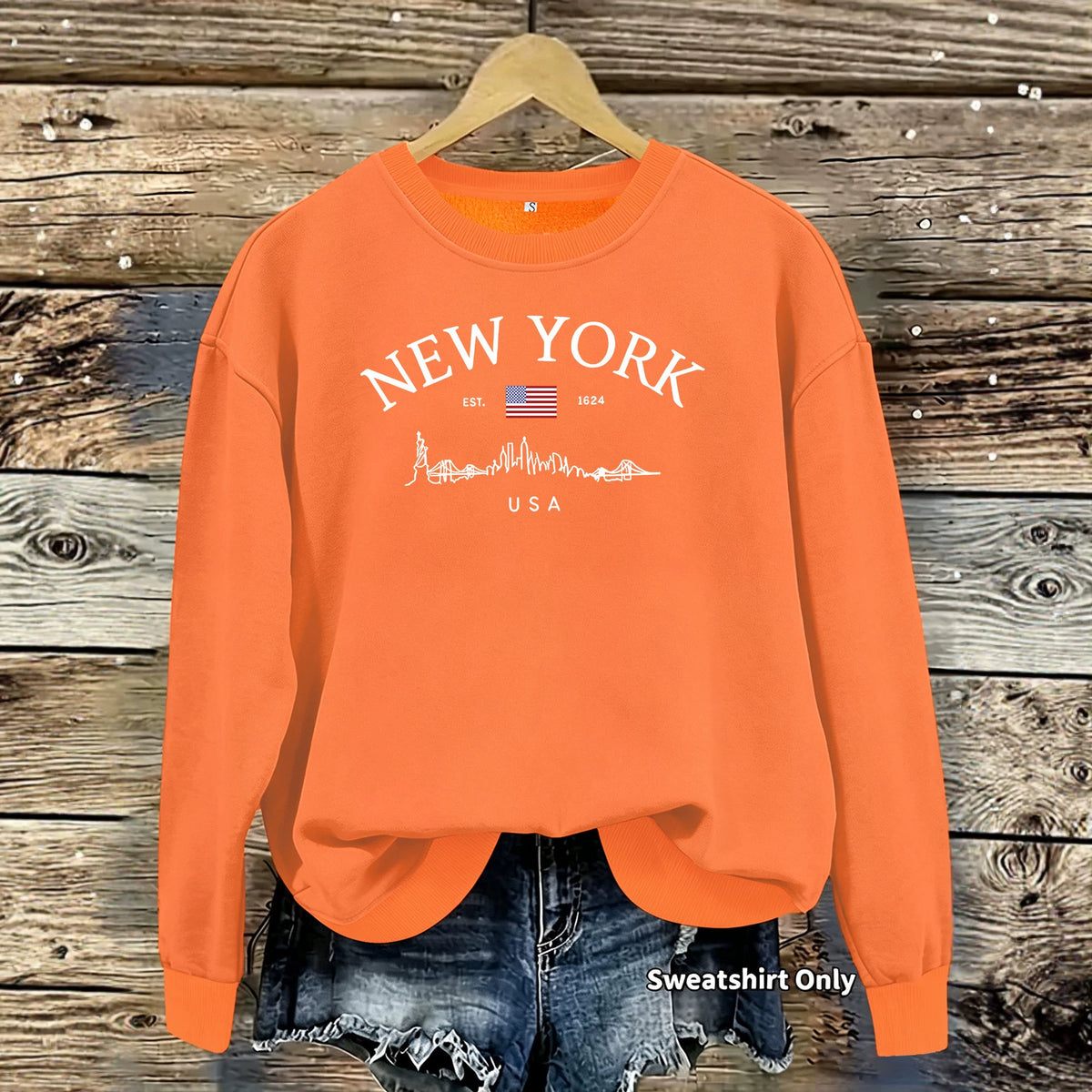 Sweat ample imprimé à col rond et manches lanternes, style urbain décontracté, pour femme, 7 coloris 5