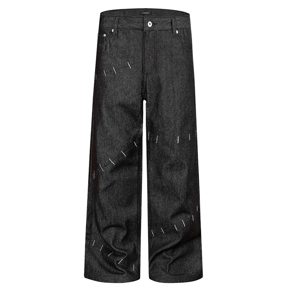Men's Unique Design Loose Wide Leg Raw Denim Jeans