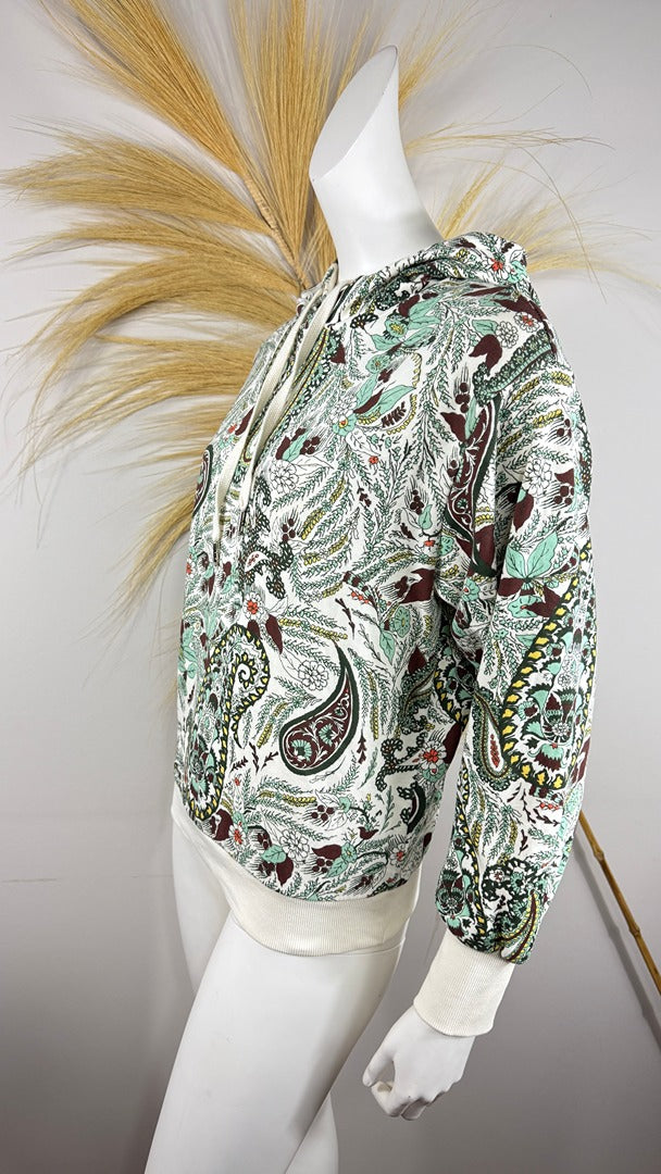 Sweat à capuche Salsa motif cachemire vert crème S boheme chic 4