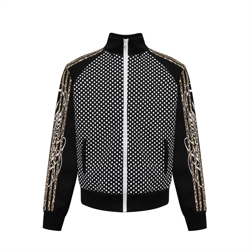 Veste zippée à col montant et motif à pois, bandes latérales, doublure polaire, pour homme