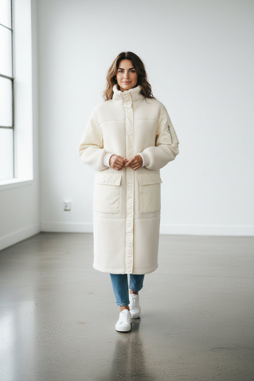 Marc O Polo Manteau Teddy Polyester Crème   Neuf