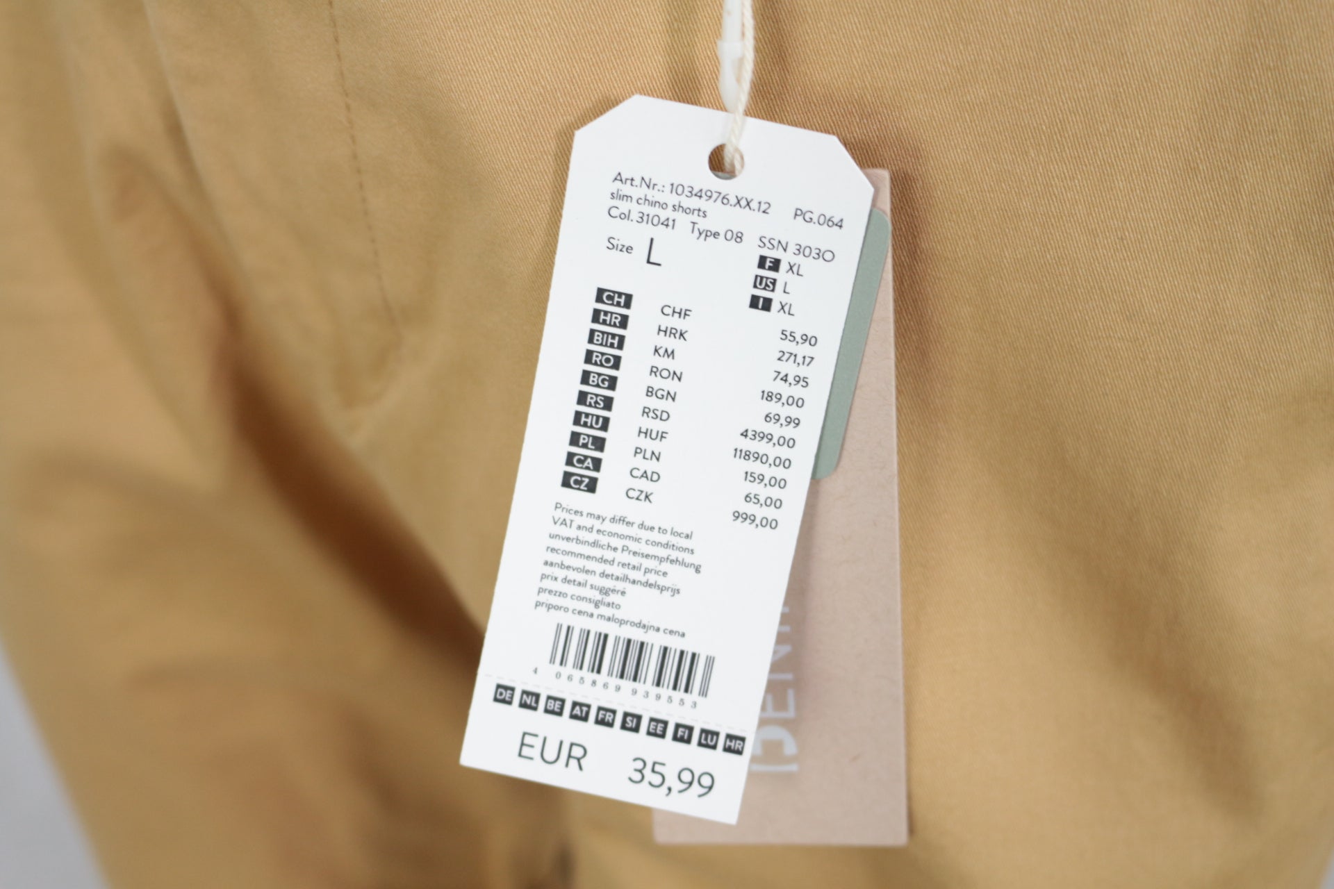 Tom Tailor Denim Short Chino Slim Homme Beige Sable 98% Coton Neuf avec Étiquette 8