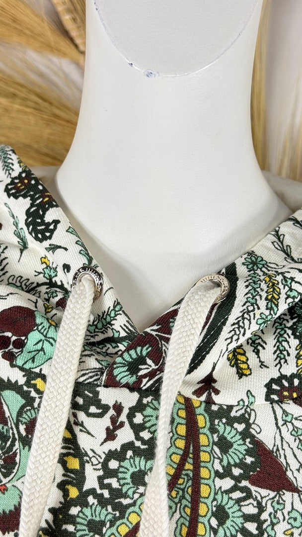 Sweat à capuche Salsa motif cachemire vert crème S boheme chic 2