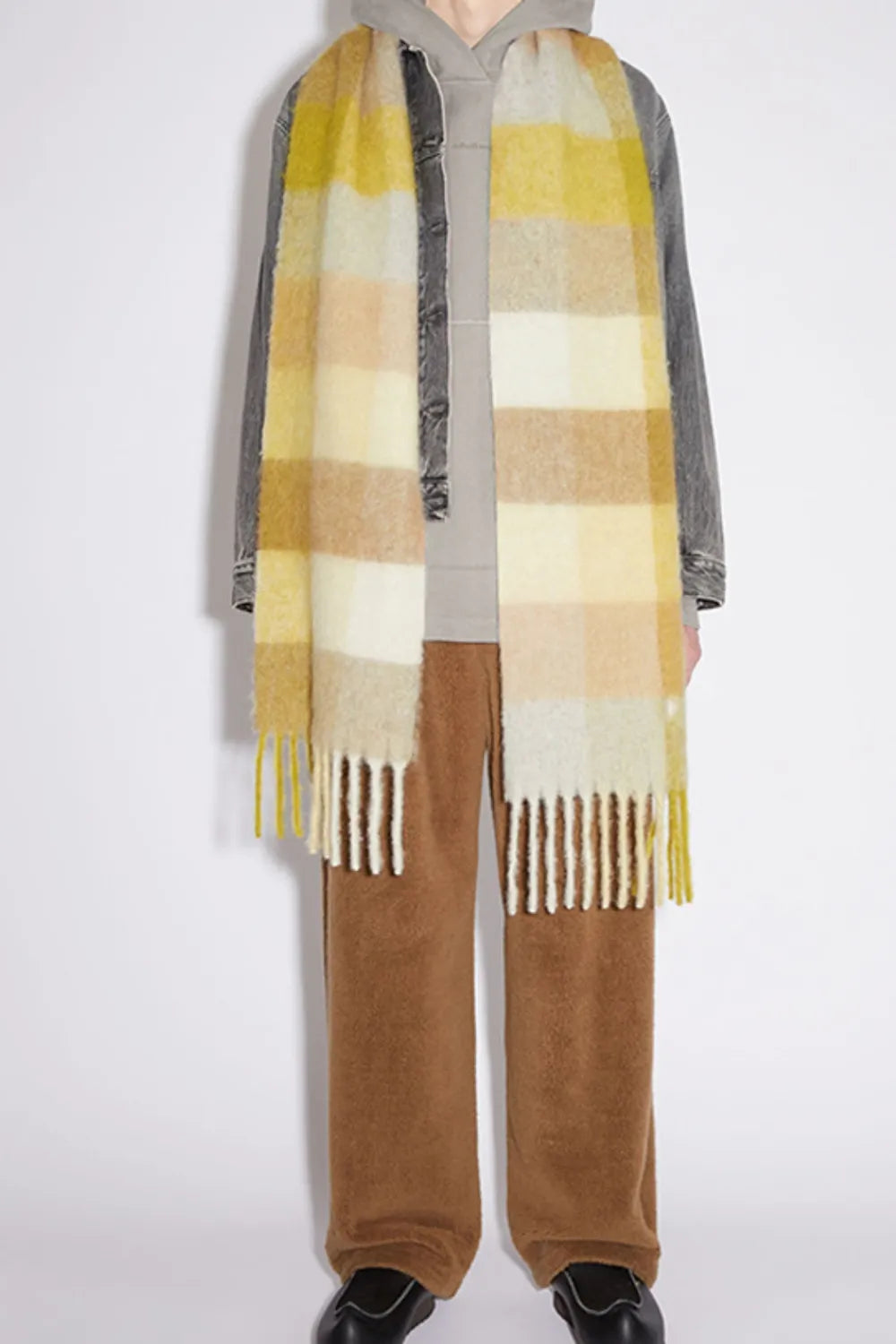 Écharpe longue à carreaux contrastés avec franges, 210 x 35 cm, chaude, en polyester, mixte, 6 coloris 6