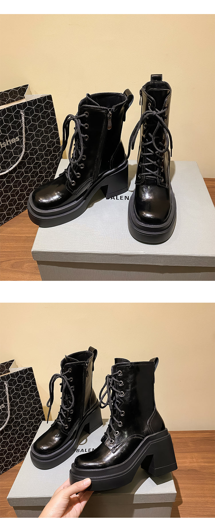 Bottines Martin cuir semelle épaisse talon haut femme – photo 5 – Frippin'Dealz