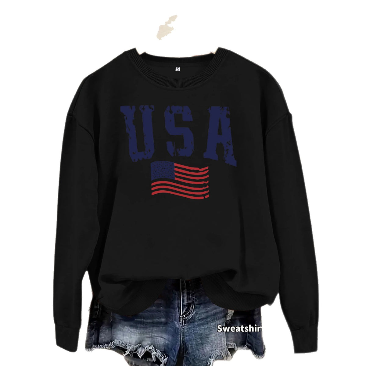 Sweat-shirt col rond en molleton épais, manches lanternes, imprimé thermocollé, coupe ample, pour femme, 7 coloris 2
