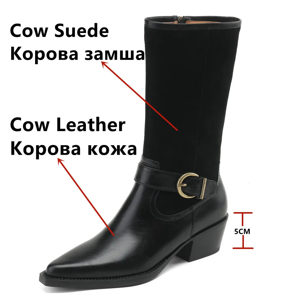 Bottes mi-mollet cuir bout pointu rétro femme – photo 1 – Frippin'Dealz