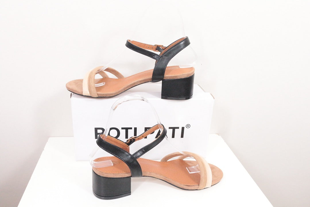 Sandales à talon Poti Pati daim beige et noir 36 5