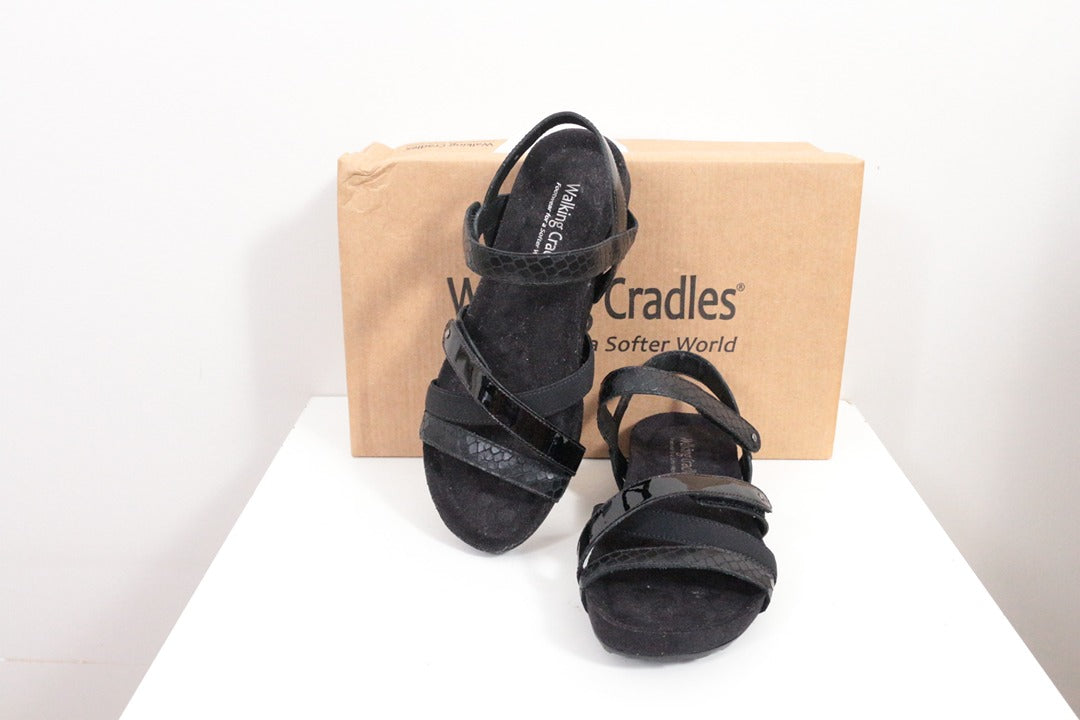 Sandales Walking Cradles Cuir Verni Noir Taille 34 Neuf 6