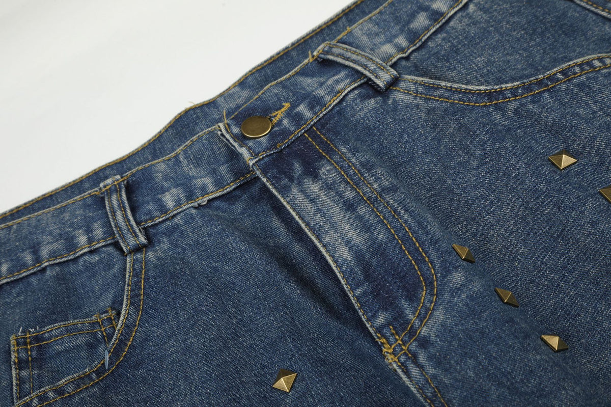 Jean large taille haute délavé effet usé pour femme, rivets et ourlets effilochés 14