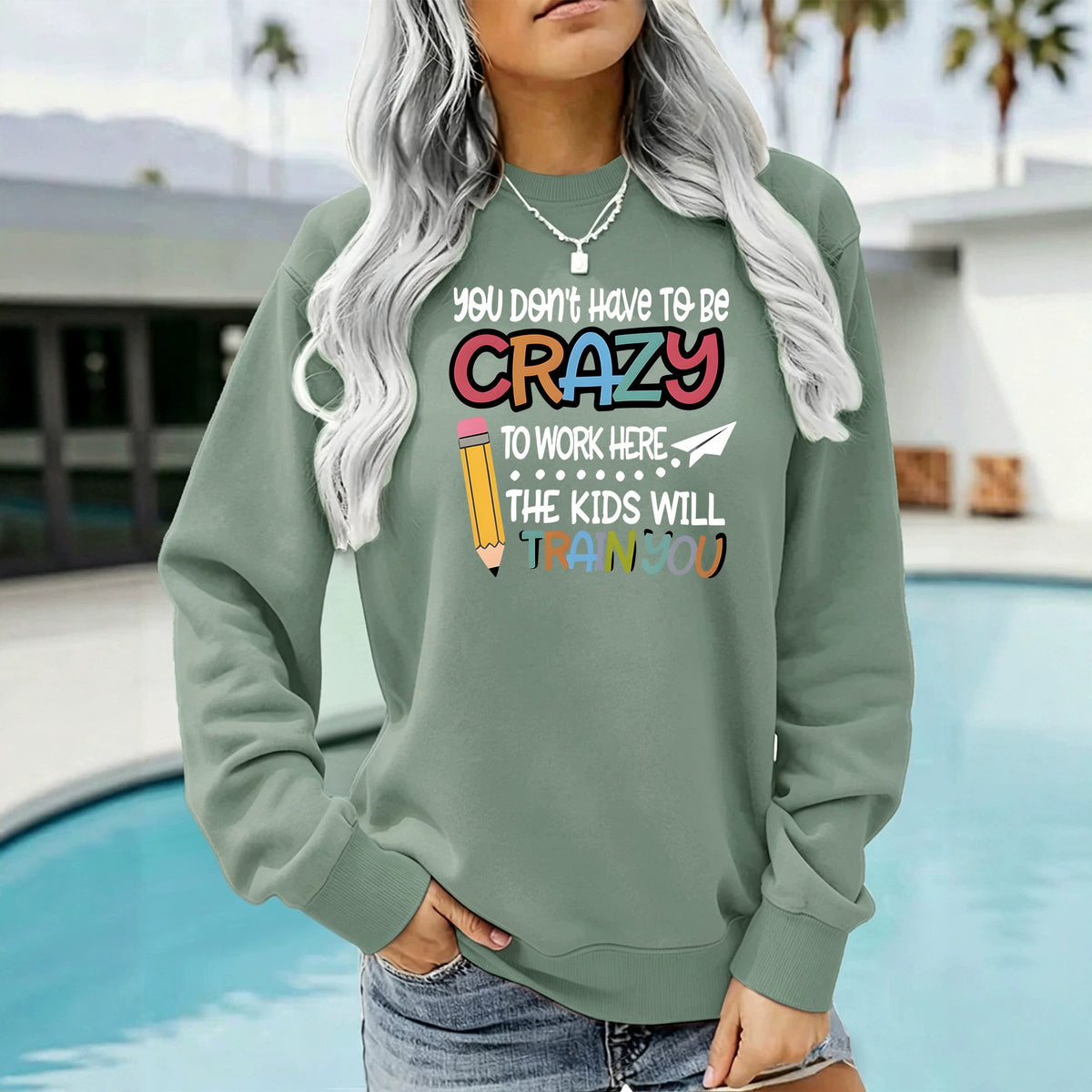 Sweat-shirt ample en tissu sweat à col rond, motif imprimé, manches lanternes, pour femme, 7 coloris 6