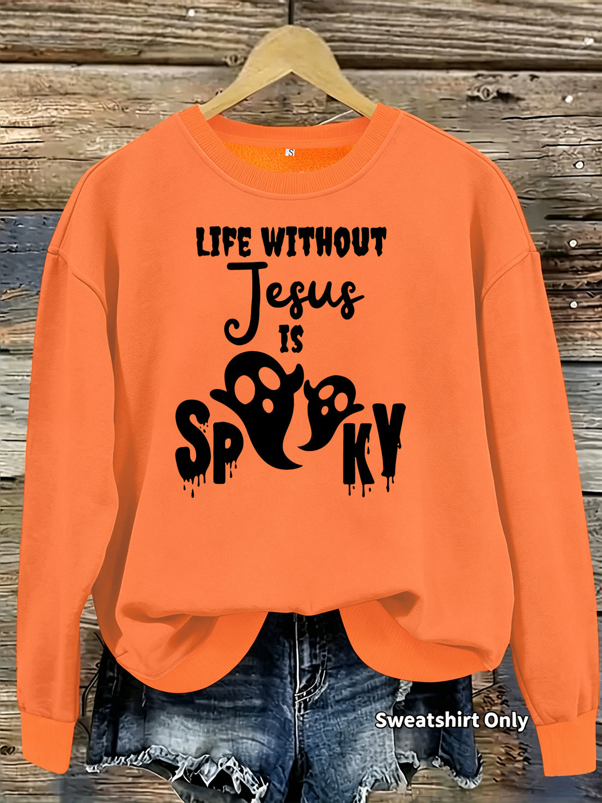 Sweat ample à col rond, manches lanternes, imprimé transfert thermique, pour femme, 7 coloris dont marron et orange 12
