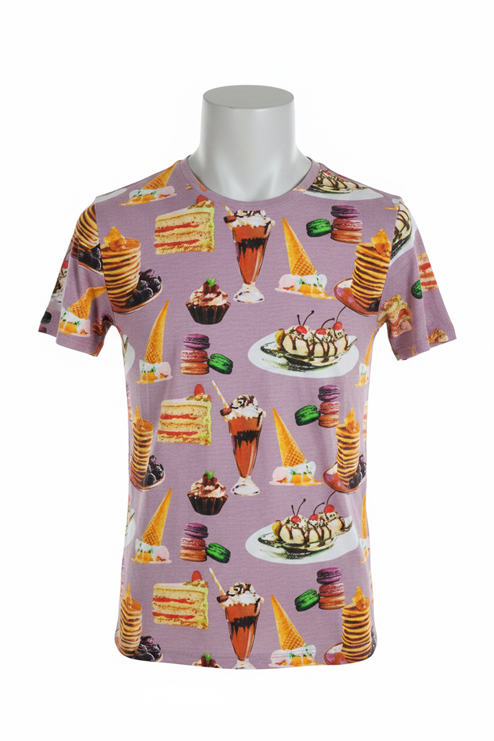 T-shirt Brave Soul imprimé gâteaux violet M neuf avec étiquette