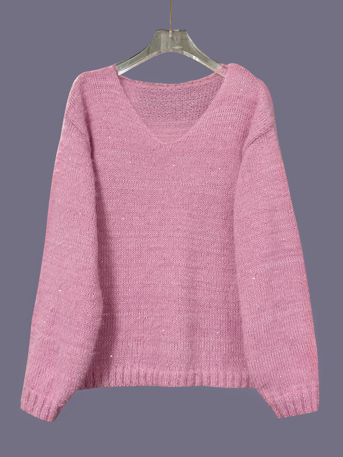 Pull col V maille lurex manches longues femme rose – photo 9 – Frippin'Dealz
