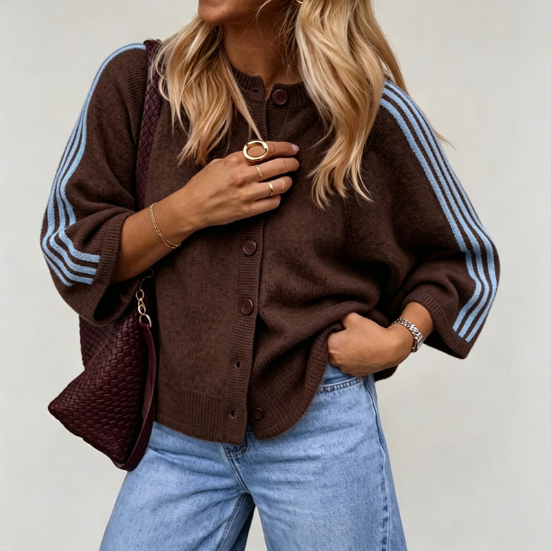 Pull ample à col rond et manches 3/4, color block, 4 coloris 4
