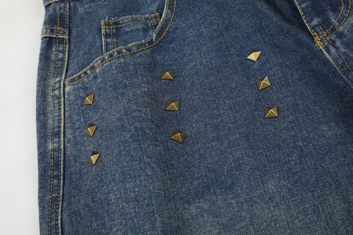 Jean large taille haute délavé effet usé pour femme, rivets et ourlets effilochés 15