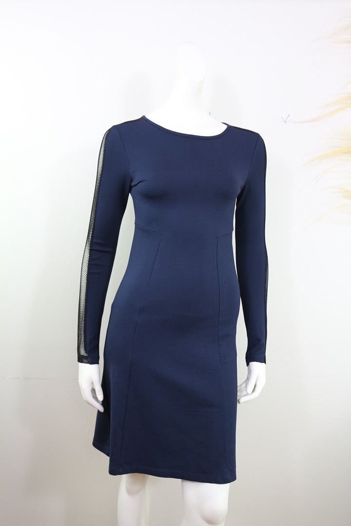 Robe droite Kookaï bleu marine manches ajourées mesh 34 2