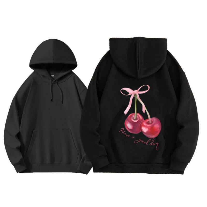 Sweat à capuche unisexe ample imprimé cerises 7