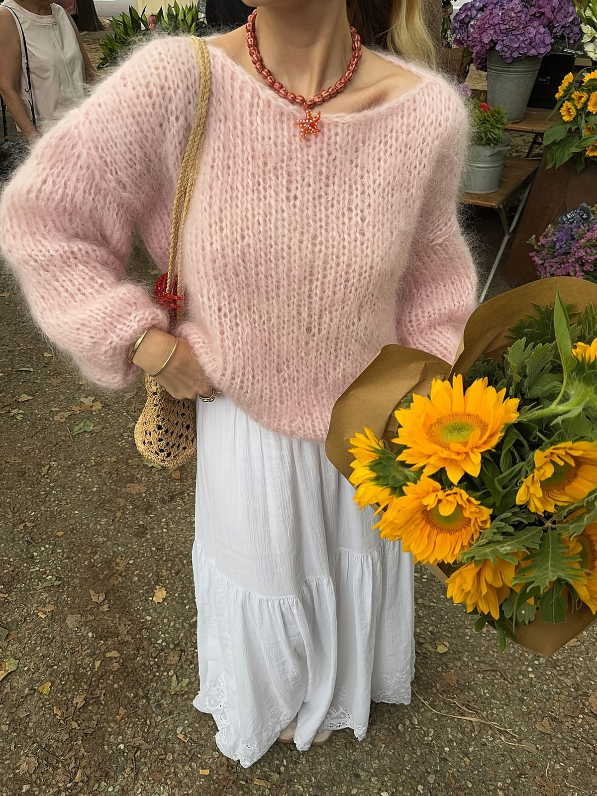 Pull maille ample col rond manches longues femme rose – photo 8 – Frippin'Dealz