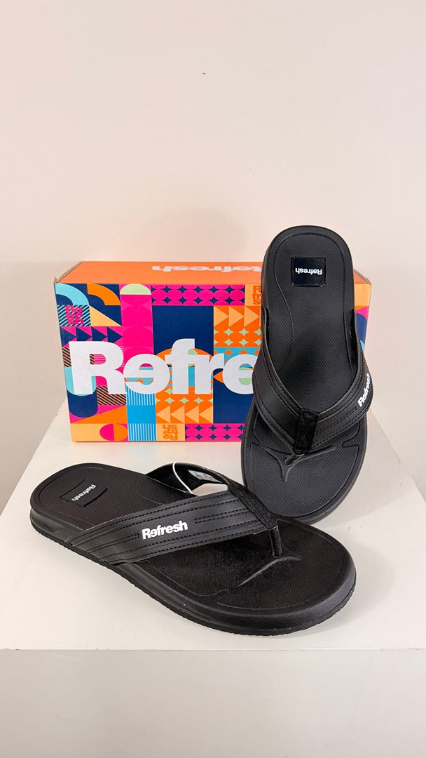 Tongs homme Refresh simili cuir noir taille 43 neuves 1