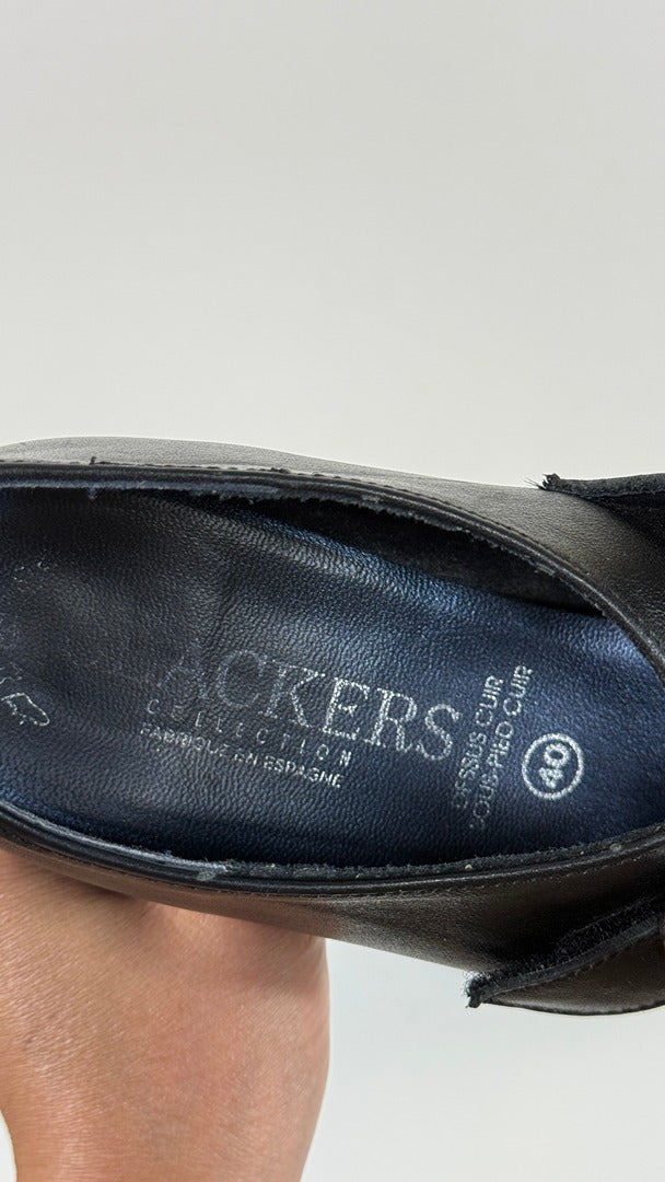 Bottines Clackers Cuir Noir Talons 40 Vintage 90s 9