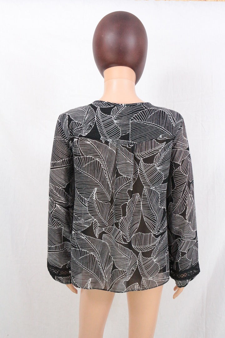 Blouse Esperance polyester noir et blanc feuilles taille M 5