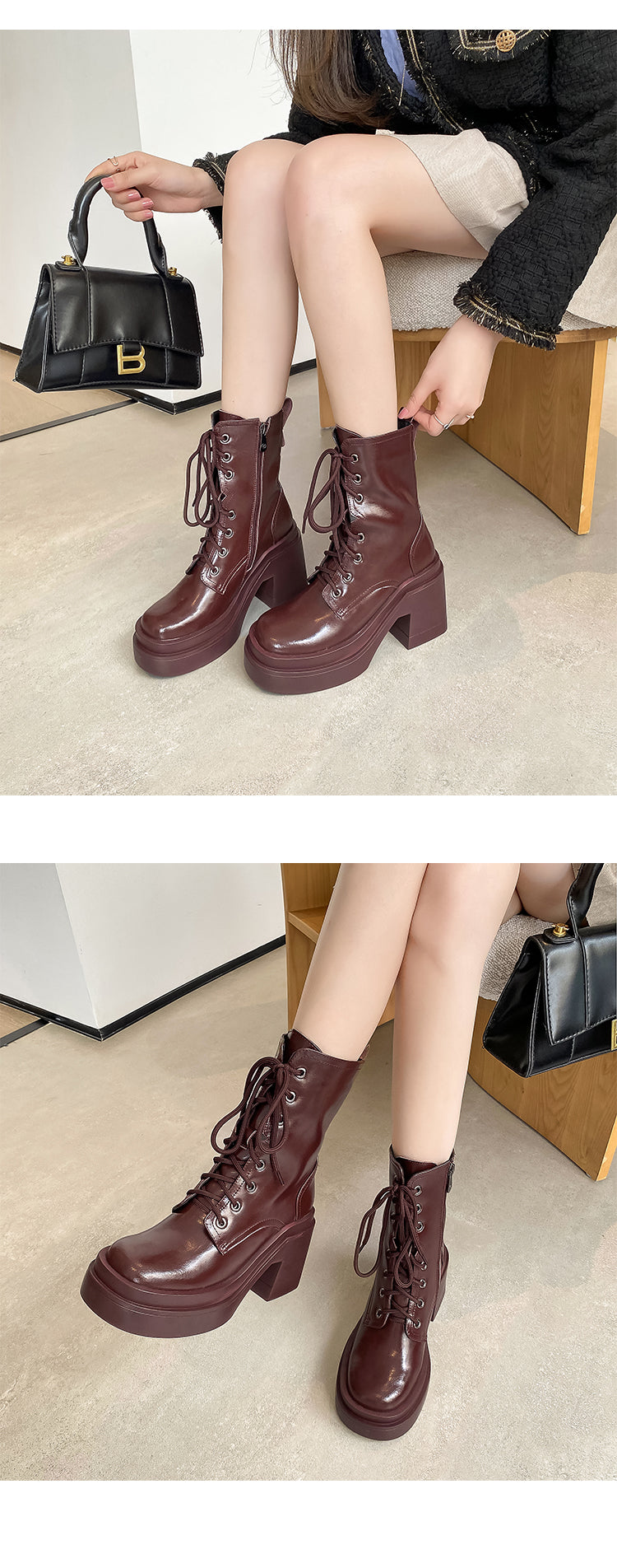 Bottines plateforme talon épais cuir femme – photo 22 – Frippin'Dealz