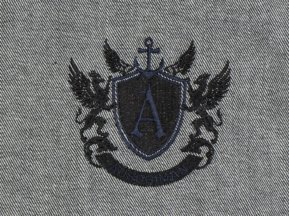 Jean sabre pour homme, ceinture à empiècements, broderie cursive et poches contrastées 16