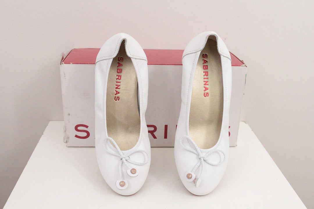 Sabrinas Ballerines Compensées Cuir Blanc 35 Très Bon État Confort 4