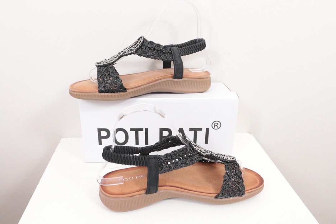 Sandales Poti Pati noires tressées strass 36 5