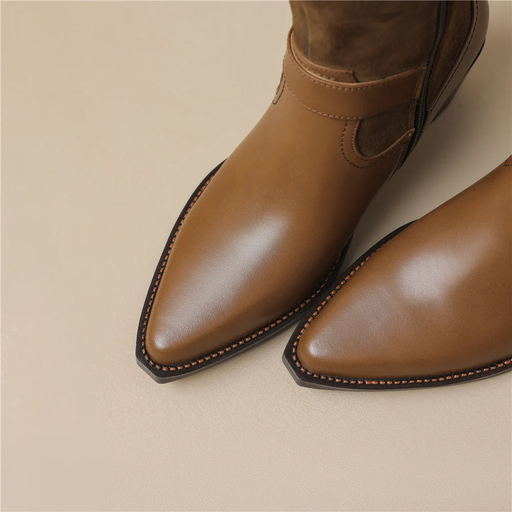 Bottes mi-mollet cuir bout pointu rétro femme – photo 7 – Frippin'Dealz