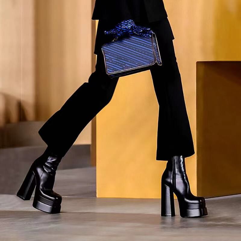 Bottines à bout carré et talon épais 14,5 cm, plateforme, zip latéral 3